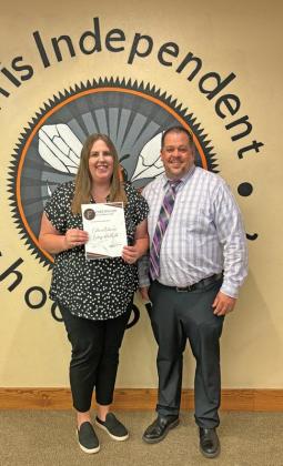 FHS Teacher of the Month Catherine Niedermeier and FHS Principal Christopher Guastella.